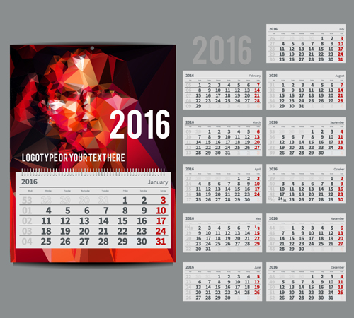 2016 New year desk calendar vector material 112