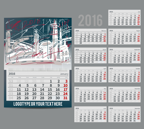 2016 New year desk calendar vector material 119