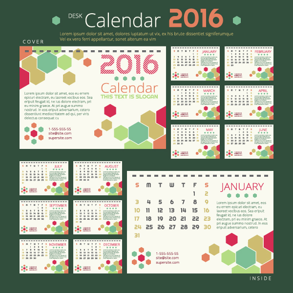 2016 New year desk calendar vector material 54