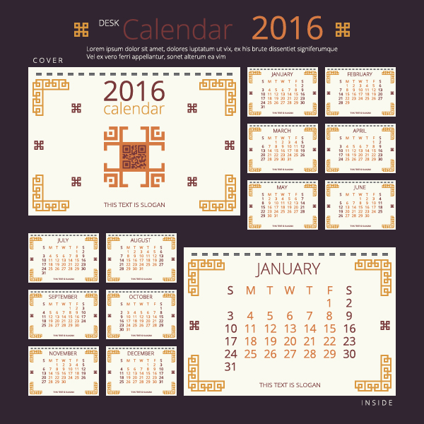 2016 New year desk calendar vector material 55
