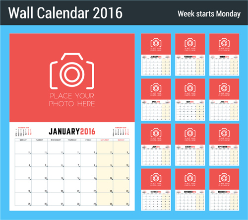 2016 New year desk calendar vector material 67