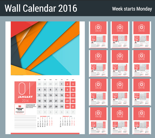 2016 New year desk calendar vector material 68