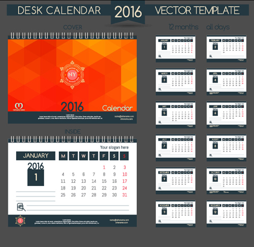 2016 New year desk calendar vector material 73