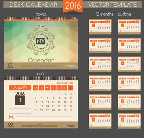 2016 New year desk calendar vector material 80