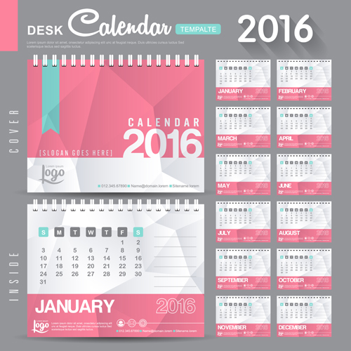 2016 New year desk calendar vector material 83