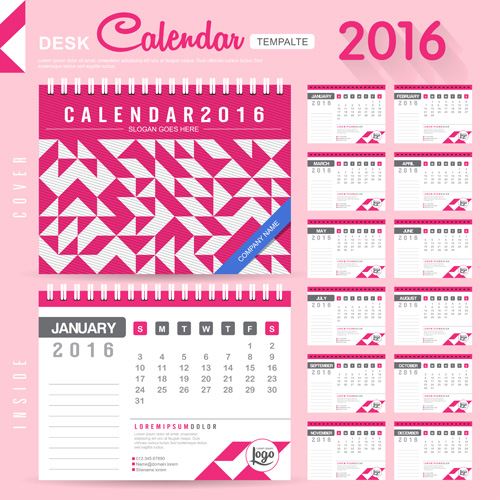 2016 New year desk calendar vector material 86