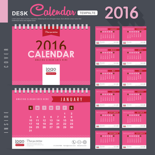 2016 New year desk calendar vector material 87