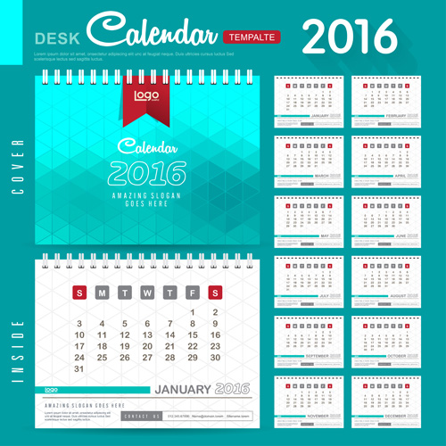 2016 New year desk calendar vector material 93