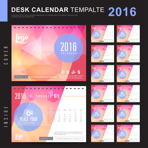 2016 New year desk calendar vector material 97