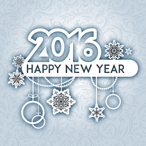2016 New year with christmas baubles vectors material