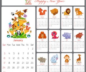2016 calendar cartoon animal vector material