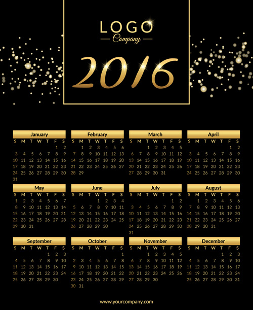 2016 calendar with fireworks vector material 02
