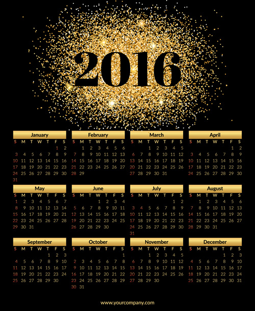 2016 calendar with fireworks vector material 03