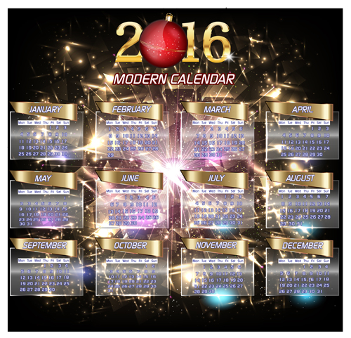 2016 calendar with fireworks vector material 04