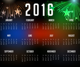 2016 calendar with fireworks vector material 06