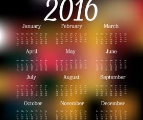2016 calendar with halation background vector