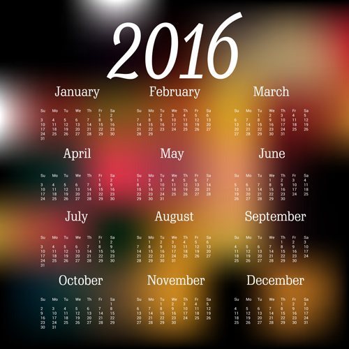 2016 calendar with halation background vector