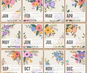 2016 calendar with retro flower vectors