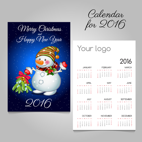 2016 calendars with christmas cards vector set 01