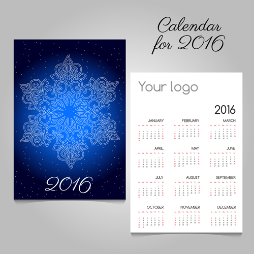 2016 calendars with christmas cards vector set 02