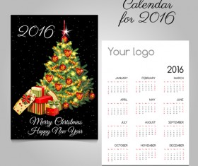2016 calendars with christmas cards vector set 04
