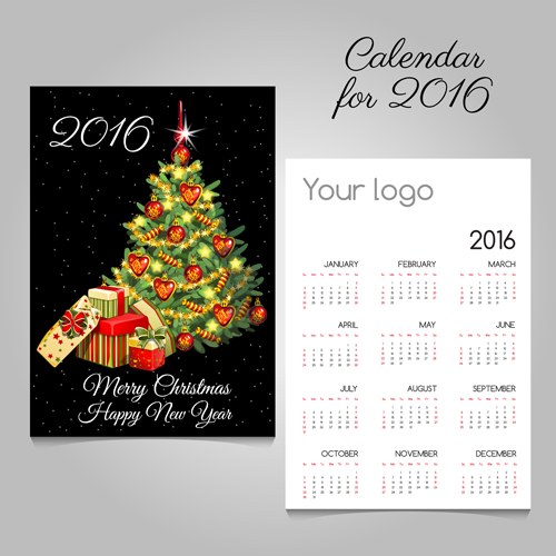 2016 calendars with christmas cards vector set 04