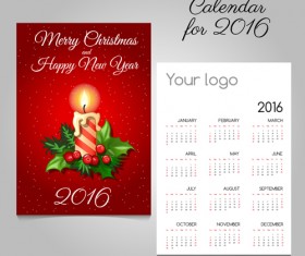 2016 calendars with christmas cards vector set 05