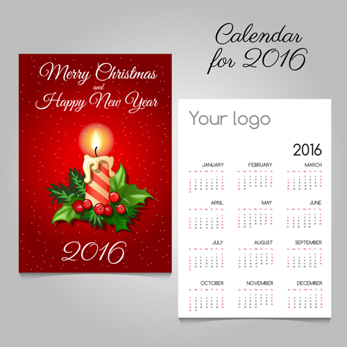 2016 calendars with christmas cards vector set 05
