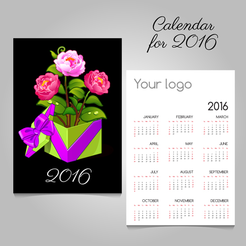 2016 calendars with christmas cards vector set 06