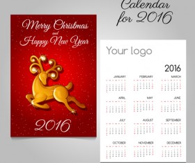 2016 calendars with christmas cards vector set 07