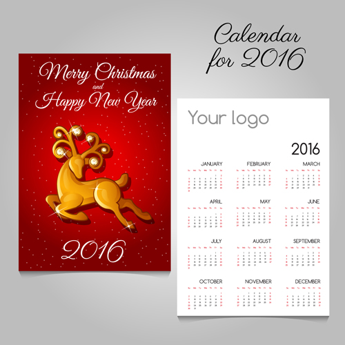 2016 calendars with christmas cards vector set 07
