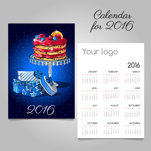 2016 calendars with christmas cards vector set 08