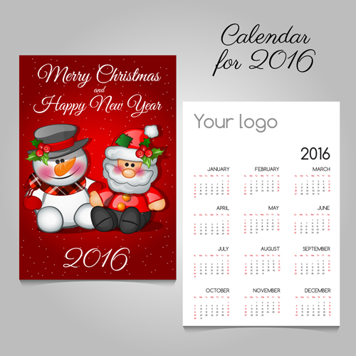 2016 calendars with christmas cards vector set 09