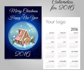 2016 calendars with christmas cards vector set 10