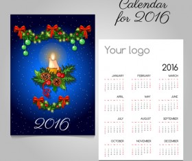 2016 calendars with christmas cards vector set 11