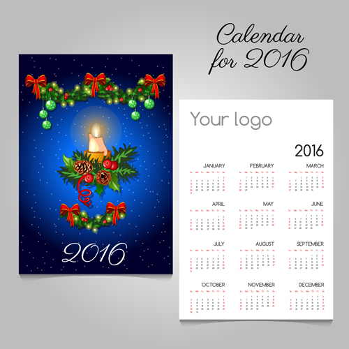 2016 calendars with christmas cards vector set 11