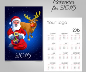 2016 calendars with christmas cards vector set 12