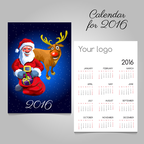 2016 calendars with christmas cards vector set 12