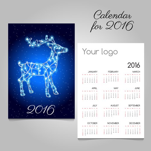 2016 calendars with christmas cards vector set 13
