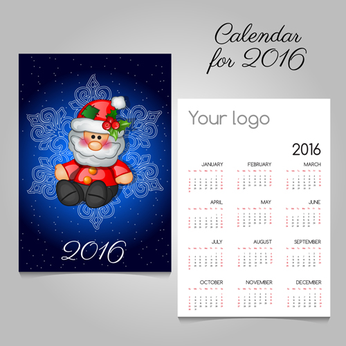 2016 calendars with christmas cards vector set 14