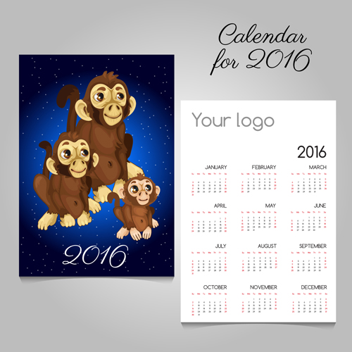 2016 calendars with christmas cards vector set 15