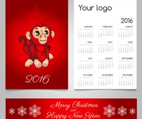 2016 calendars with christmas cards vector set 16