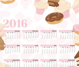 2016 calendars with ice cream and sweet vector