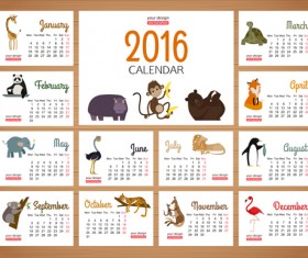 2016 calendars with wild animal vector