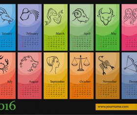 2016 calendars with zodiac vector