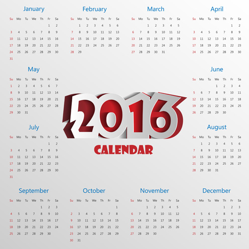 2016 calender with paper cut vector material