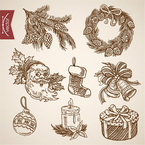 2016 christmas baubles hand drawn vectors set 02