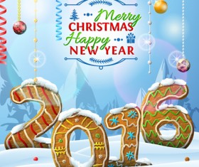 2016 christmas with new year and biscuit winter background vector