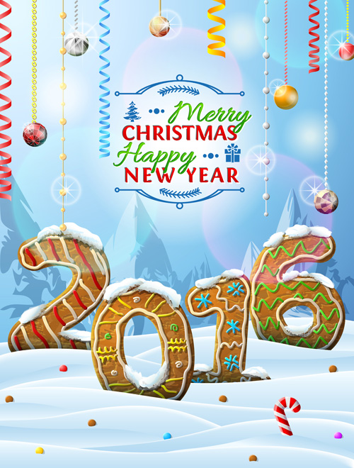 2016 christmas with new year and biscuit winter background vector
