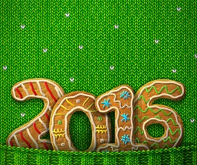 2016 christmas with new year and green fabric background vector
